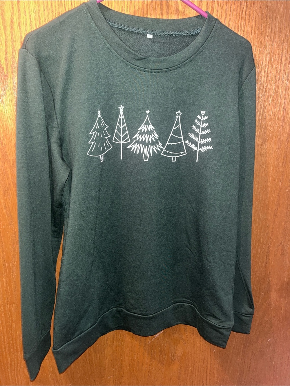 Forest Green Women’s Crewneck Sweatshirt with White Tree Line Graphic NWOT